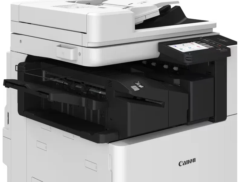 Close-up of the Canon imageFORCE 4025/4030 document feeder, control panel and output tray