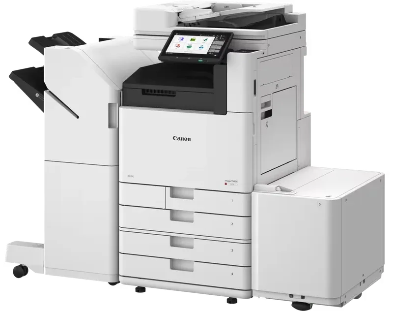 Canon imageFORCE C3100 series multifunction printer with finisher, angled side view