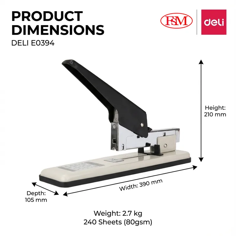 Deli E0394 heavy duty stapler used in Malaysia office for thick document binding