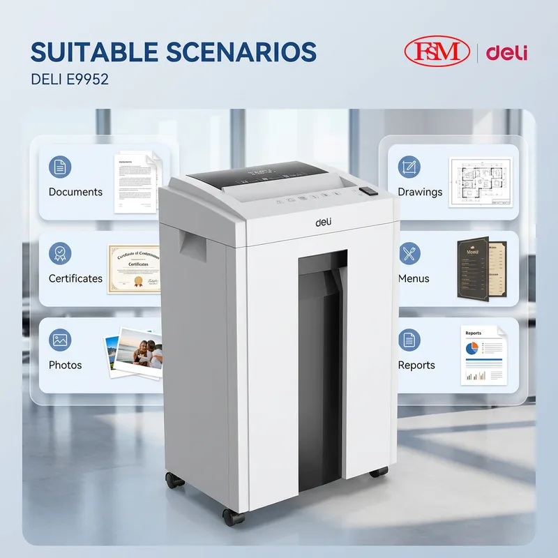 Deli E9952 secure document shredder supplier Malaysia for bulk office purchase