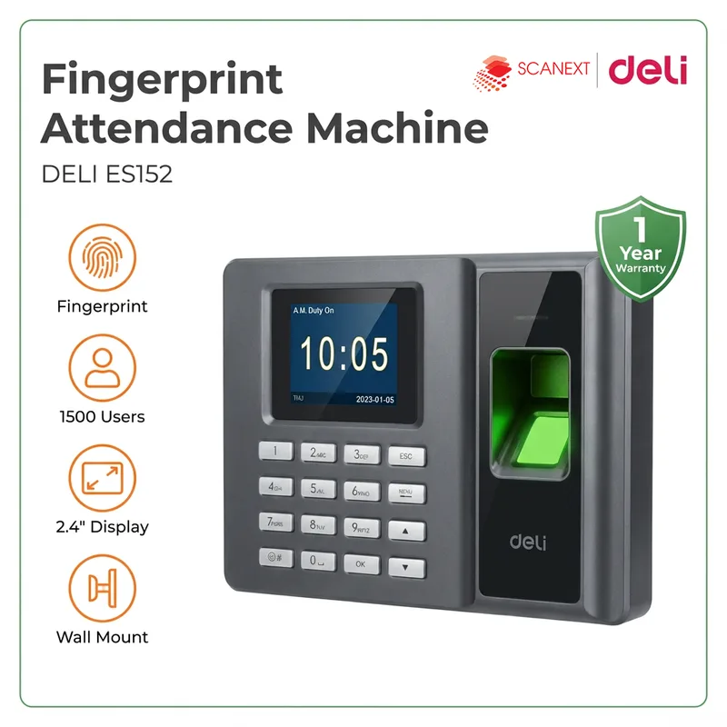 Deli ES152 fingerprint attendance machine supplier in Malaysia for office use