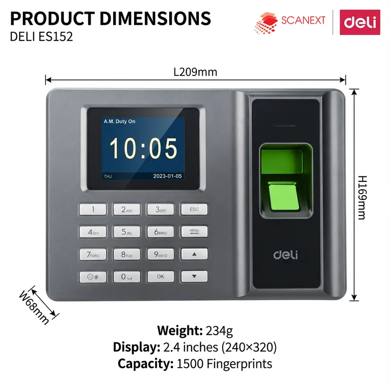 Deli ES152 fingerprint attendance machine for SME office in Malaysia