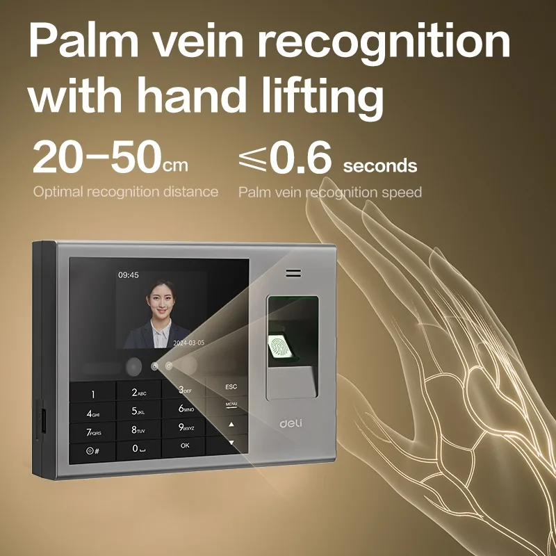 Deli ES172 biometric face and fingerprint attendance device wall mounted in office Malaysia