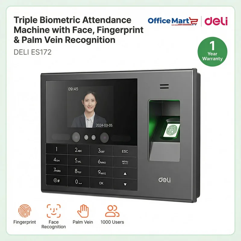 Deli ES172 face and fingerprint recognition attendance machine for office use in Malaysia