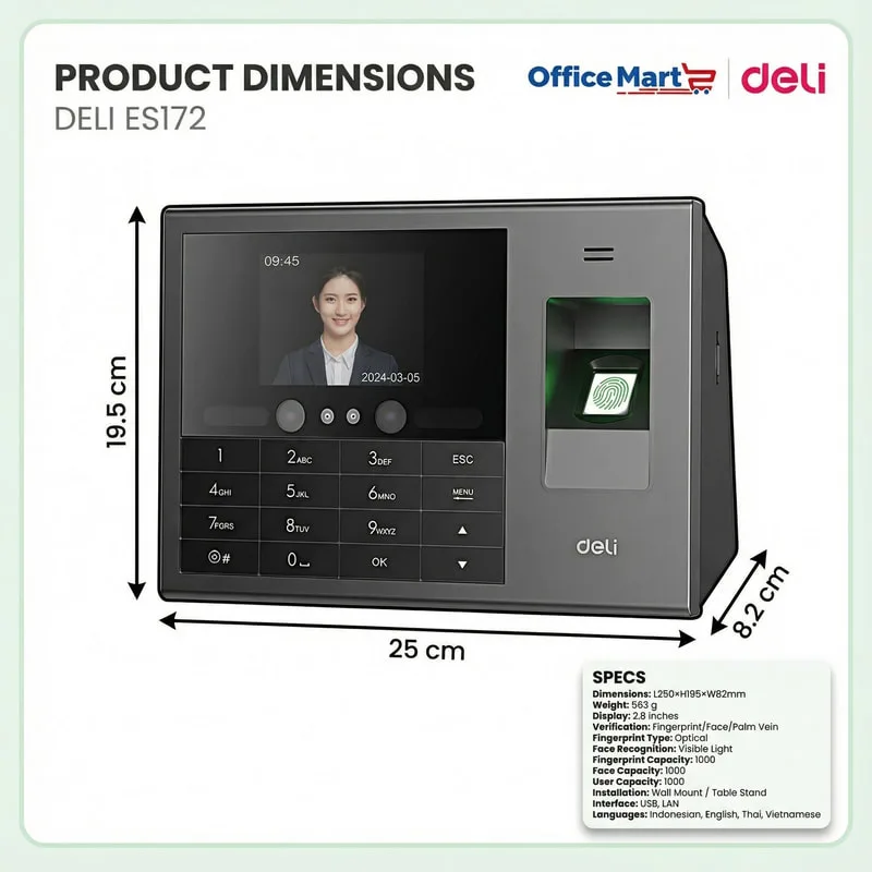 Deli ES172 attendance machine for SME and corporate office in Kuala Lumpur Malaysia