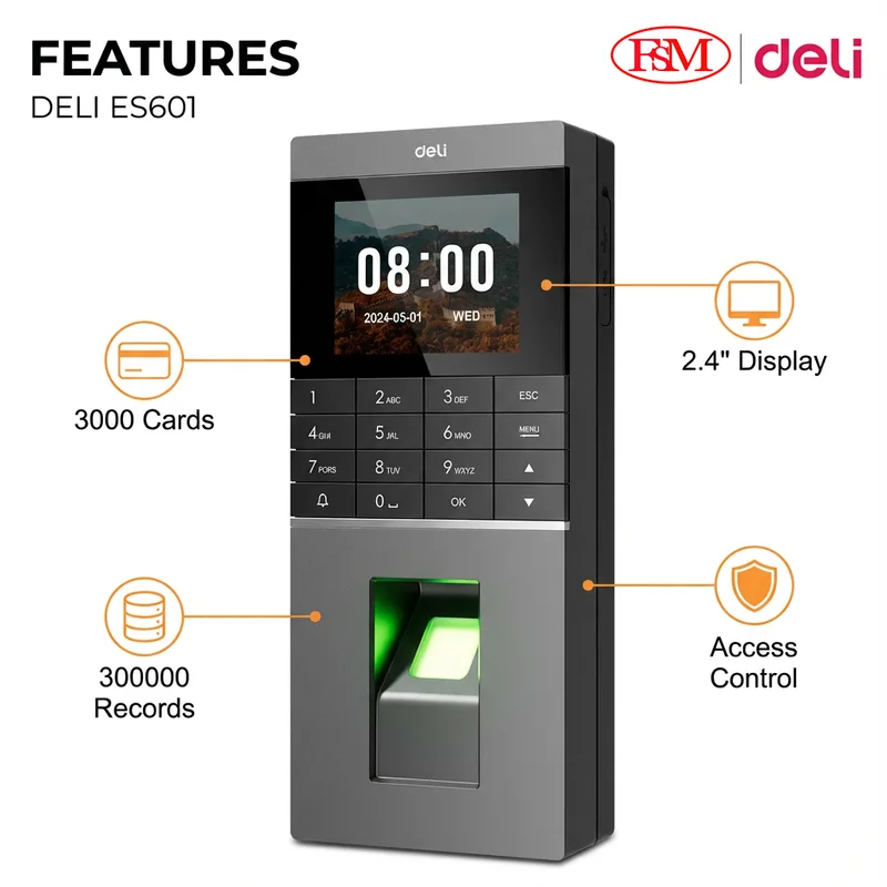 Employee clock-in using Deli ES601 face recognition attendance system in Malaysia workplace