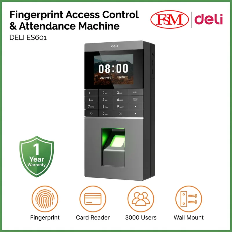Deli ES601 face and fingerprint attendance machine installed at Malaysia office entrance
