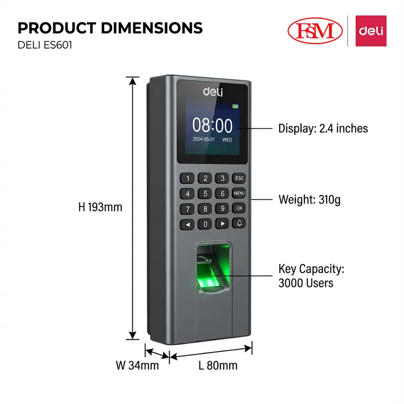 HR attendance tracking with Deli ES601 face and fingerprint machine in Malaysia office