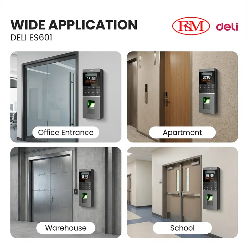 Modern office using Deli ES601 face and finger attendance system for staff time tracking in Malaysia