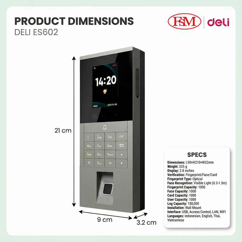 Deli ES602 face and fingerprint attendance machine installed at Malaysia office entrance