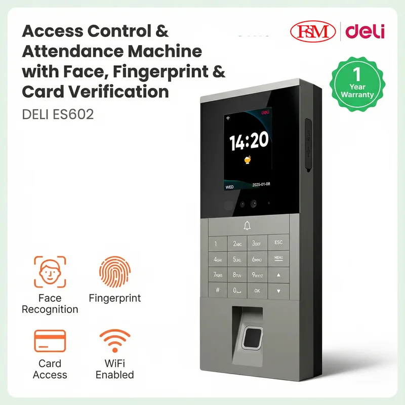 Deli ES602 face and fingerprint attendance machine installed at Malaysia office entrance