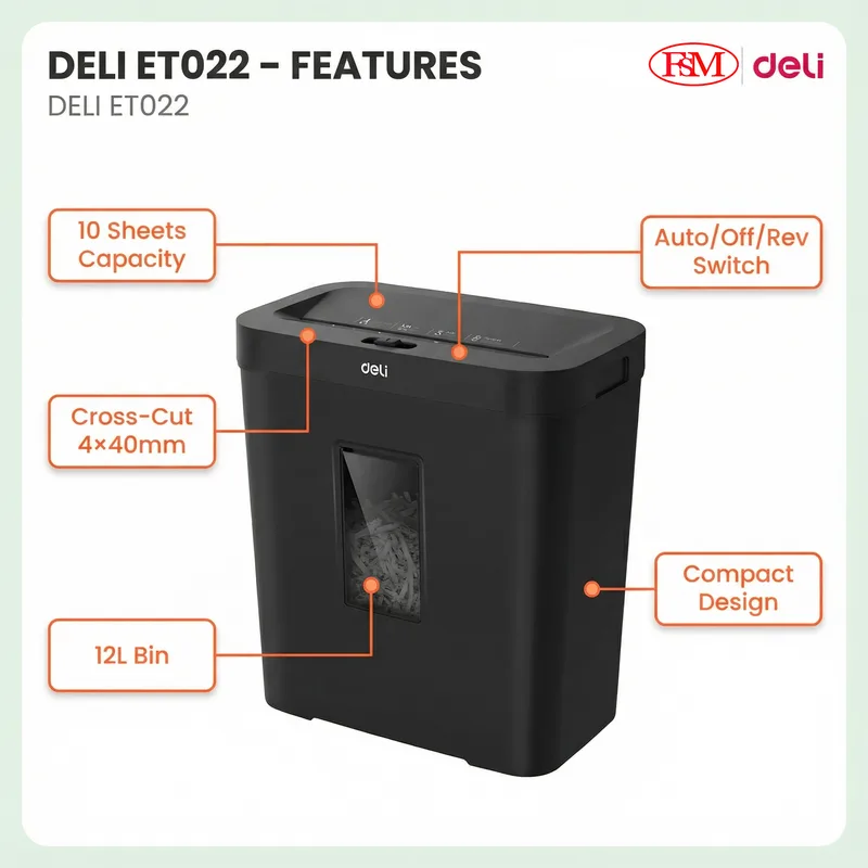 Office staff shredding confidential documents with Deli ET022 shredder Malaysia