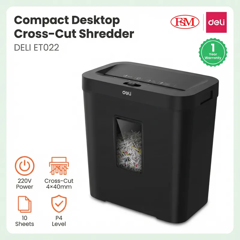 Deli ET022 paper shredder used in Malaysia office for secure document disposal