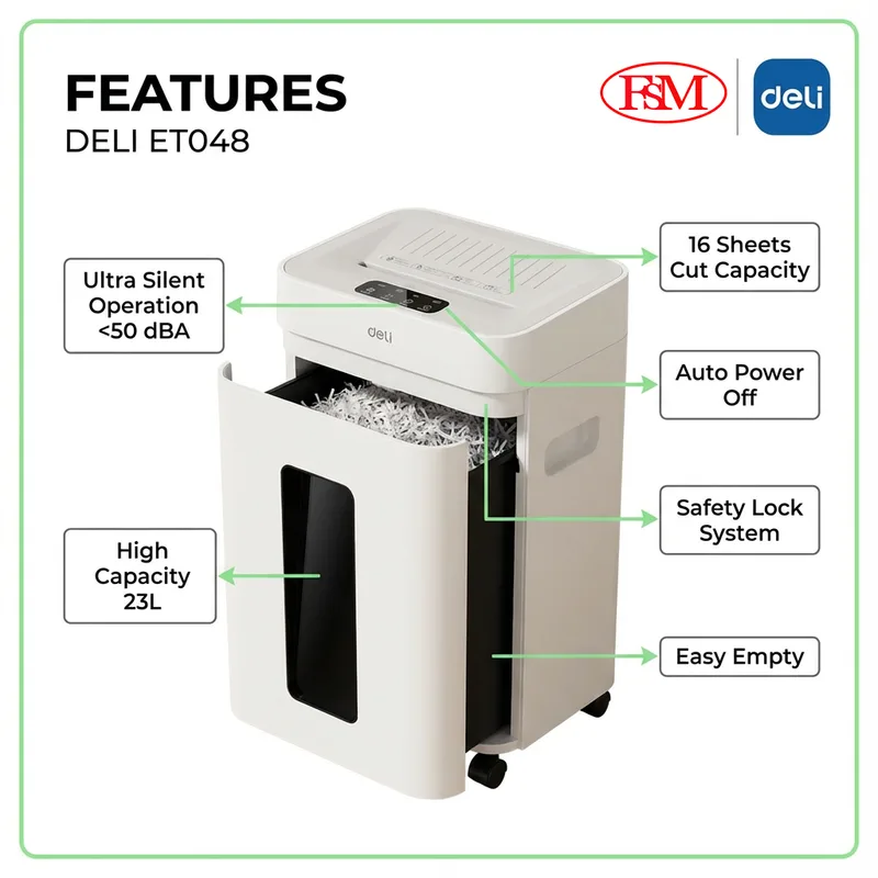 Deli ET048 Secure Paper Shredder Supplier Malaysia