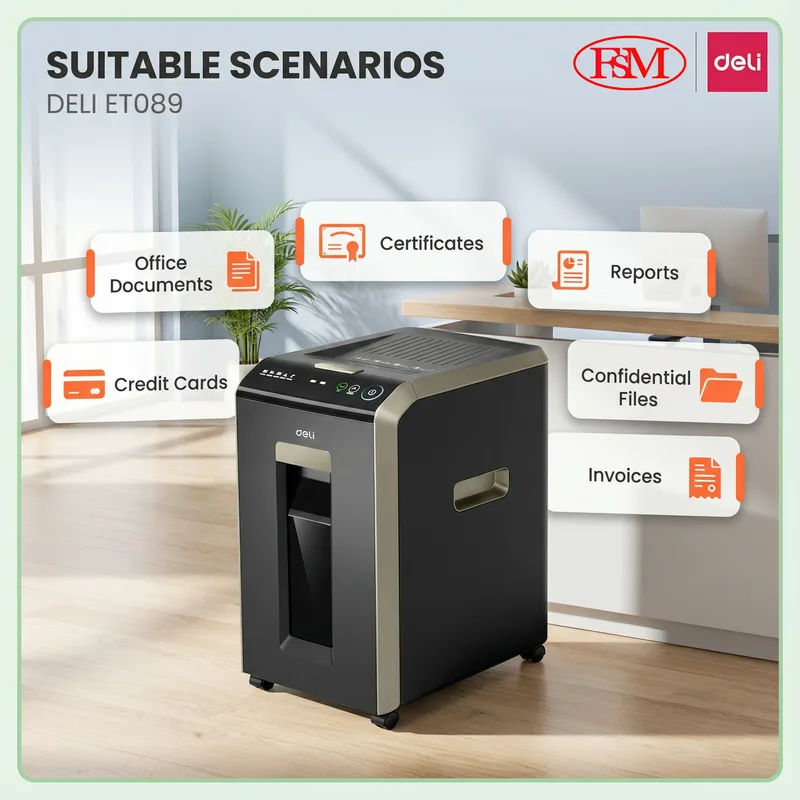 Deli ET089 secure document shredder supplier Malaysia for bulk office purchase