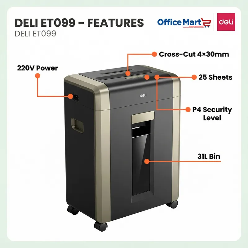 Deli ET099 Secure Paper Shredder Supplier Malaysia