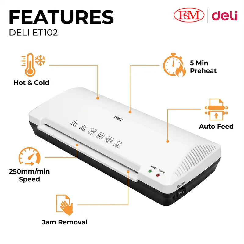 Office admin laminating certificates with Deli ET102 laminating machine in Malaysia