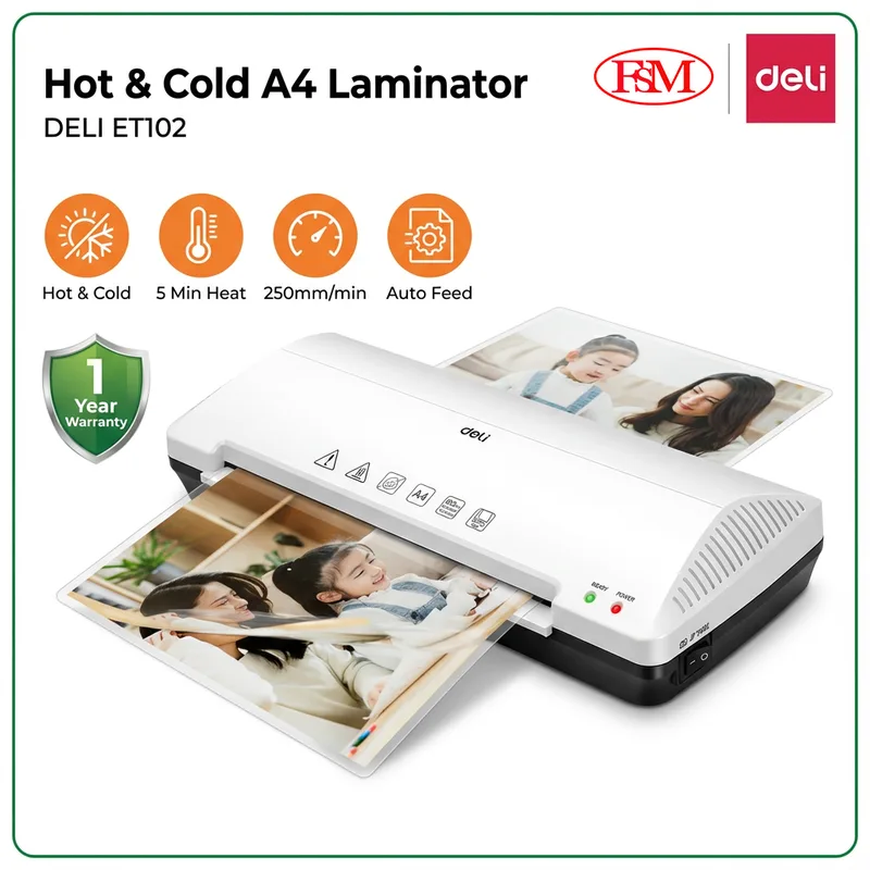 Deli ET102 A4 laminator machine used in Malaysia office for document protection