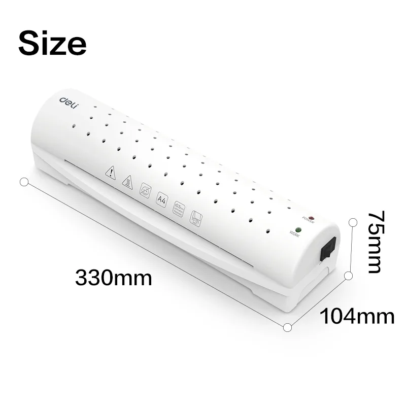 Compact A4 laminator Deli ET106 placed on office desk in Malaysia workplace