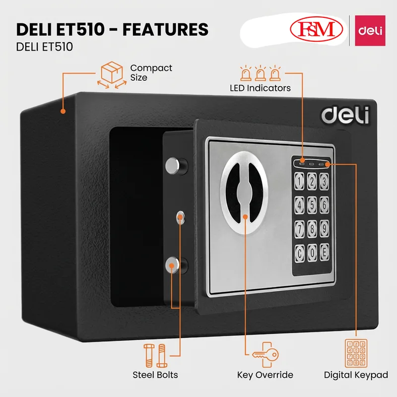 Deli ET510 Peti Besi Digital Pejabat