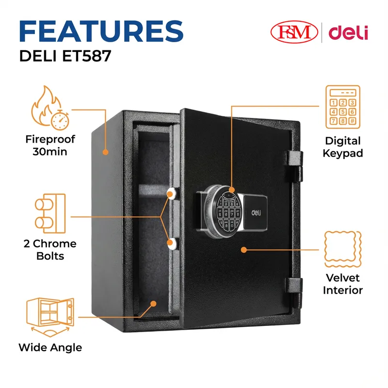Deli ET587 Peti Besi Digital Pejabat