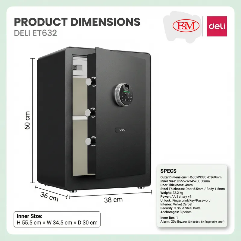 Deli ET632 Peti Besi Digital Pejabat