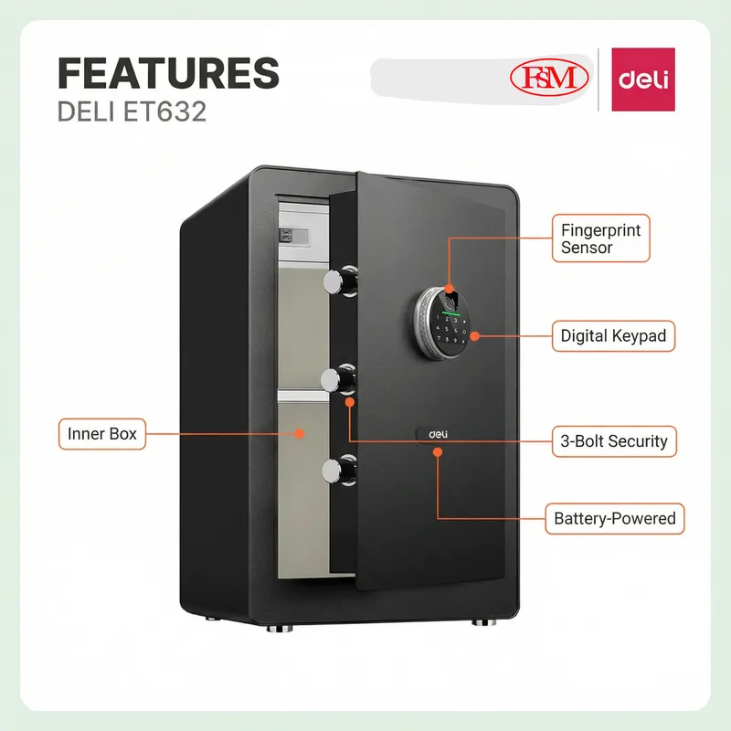 Deli ET632 Peti Besi Digital Pejabat