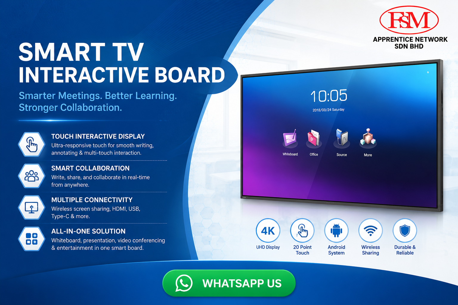 Horion 65M3AG2 65 inch Commercial Interactive Flat Panel Display by fsm solution Sdn Bhd