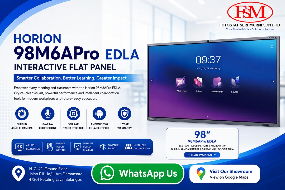 Horion 98M6APro EDLA 98 inch Interactive Flat Panel Display by fsm solution Sdn Bhd
