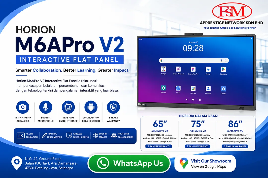 Horion M6APro V2 4K Interactive Flat Panel Display with AI Features by fsm solution Sdn Bhd