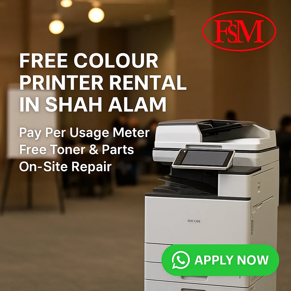 Free Colour Printer Rental in Shah Alam – Meter-Based Billing with Full Support
