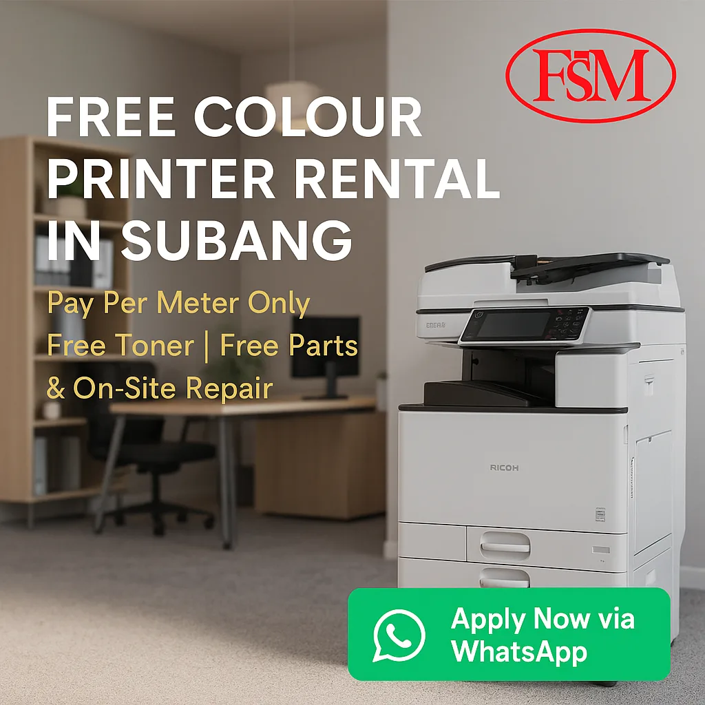 Free Colour Printer Rental in Subang – Pay by Meter Only