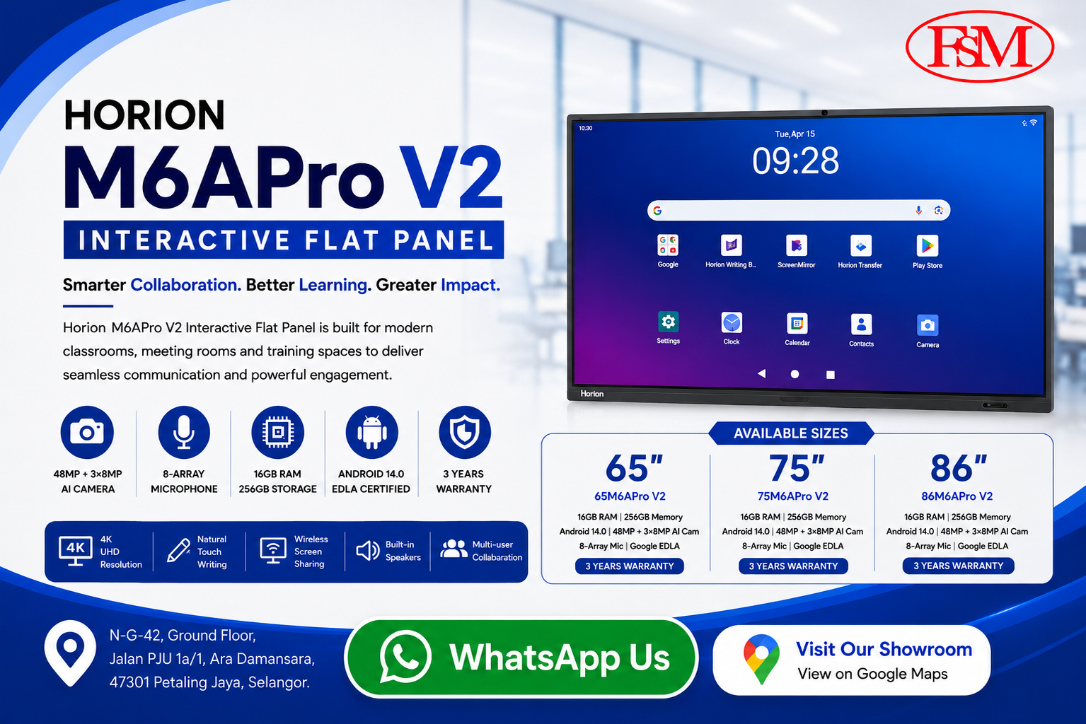 Horion M6APro V2 4K Interactive Flat Panel Display with AI Features by fsm solution Sdn Bhd