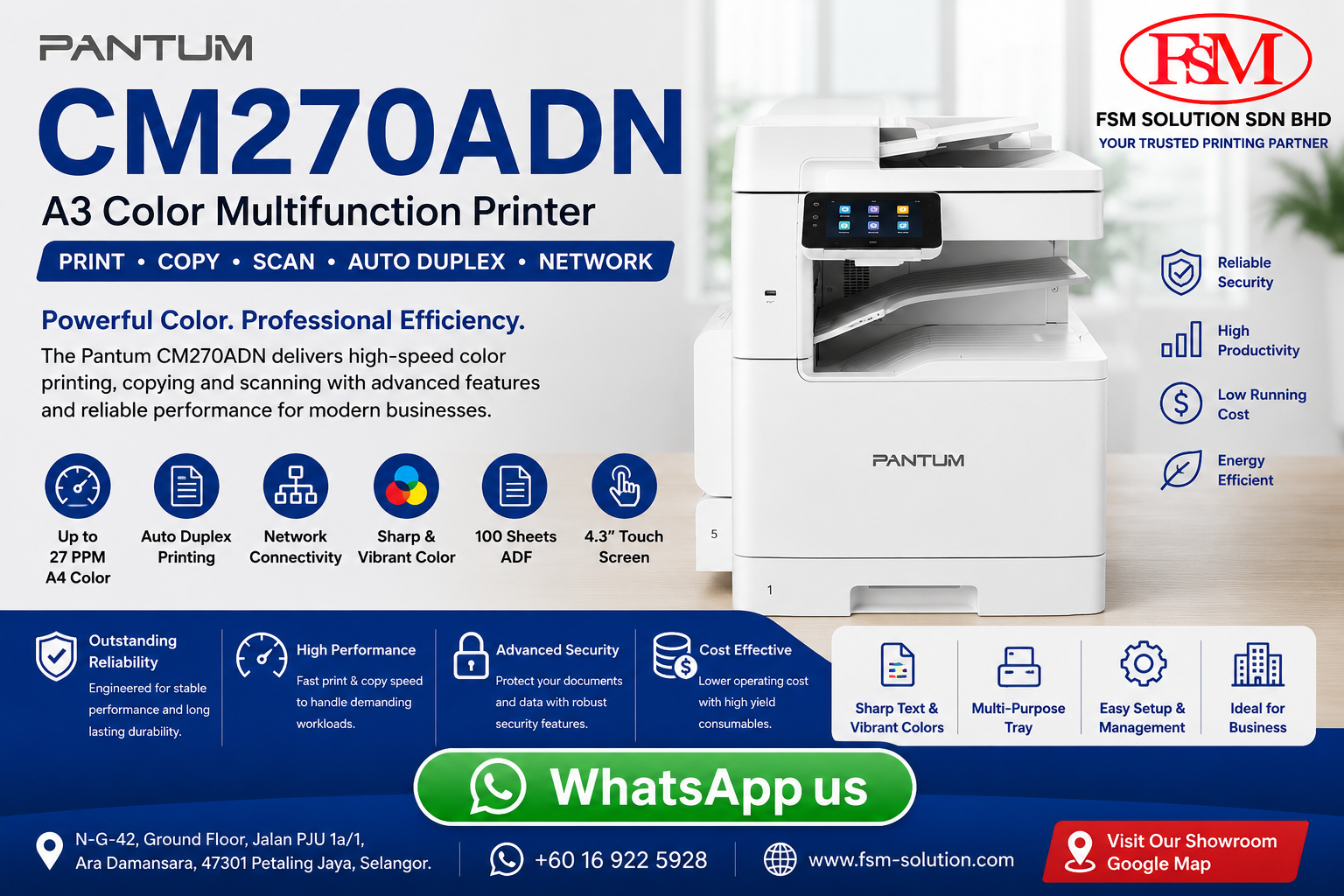 Pantum CM270ADN A3 Color Laser Multifunction Printer - Front Perspective View