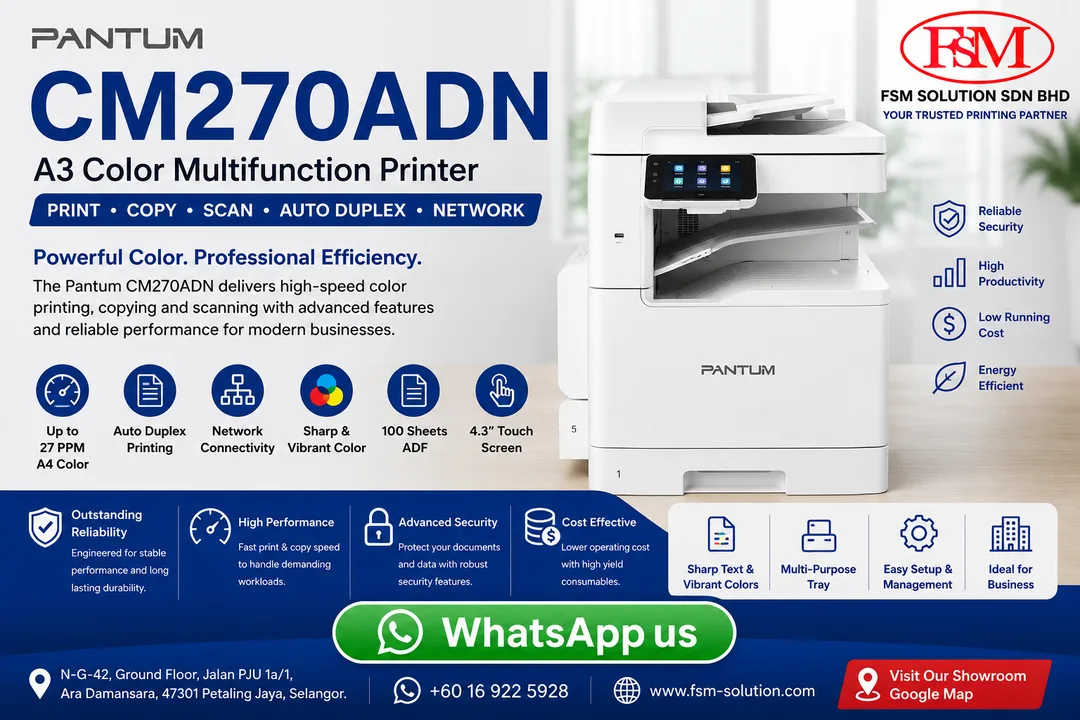 Pantum CM270ADN A3 Color Laser Multifunction Printer - Front Perspective View