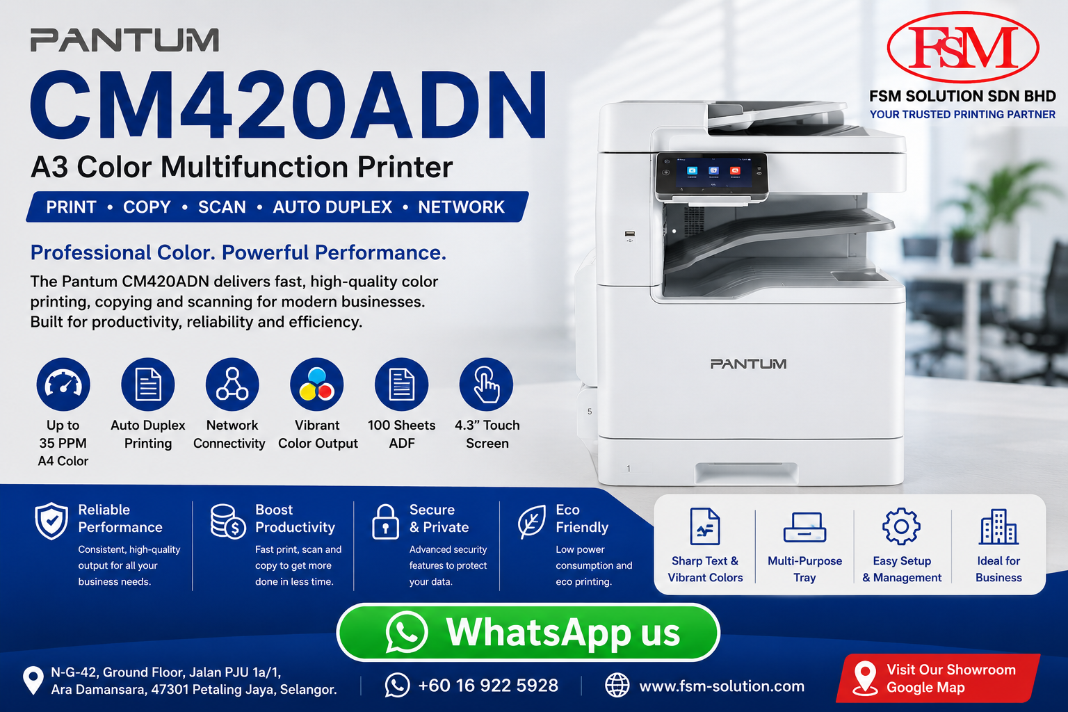 Pantum CM420ADN A3 Color Laser Multifunction Printer - Front View