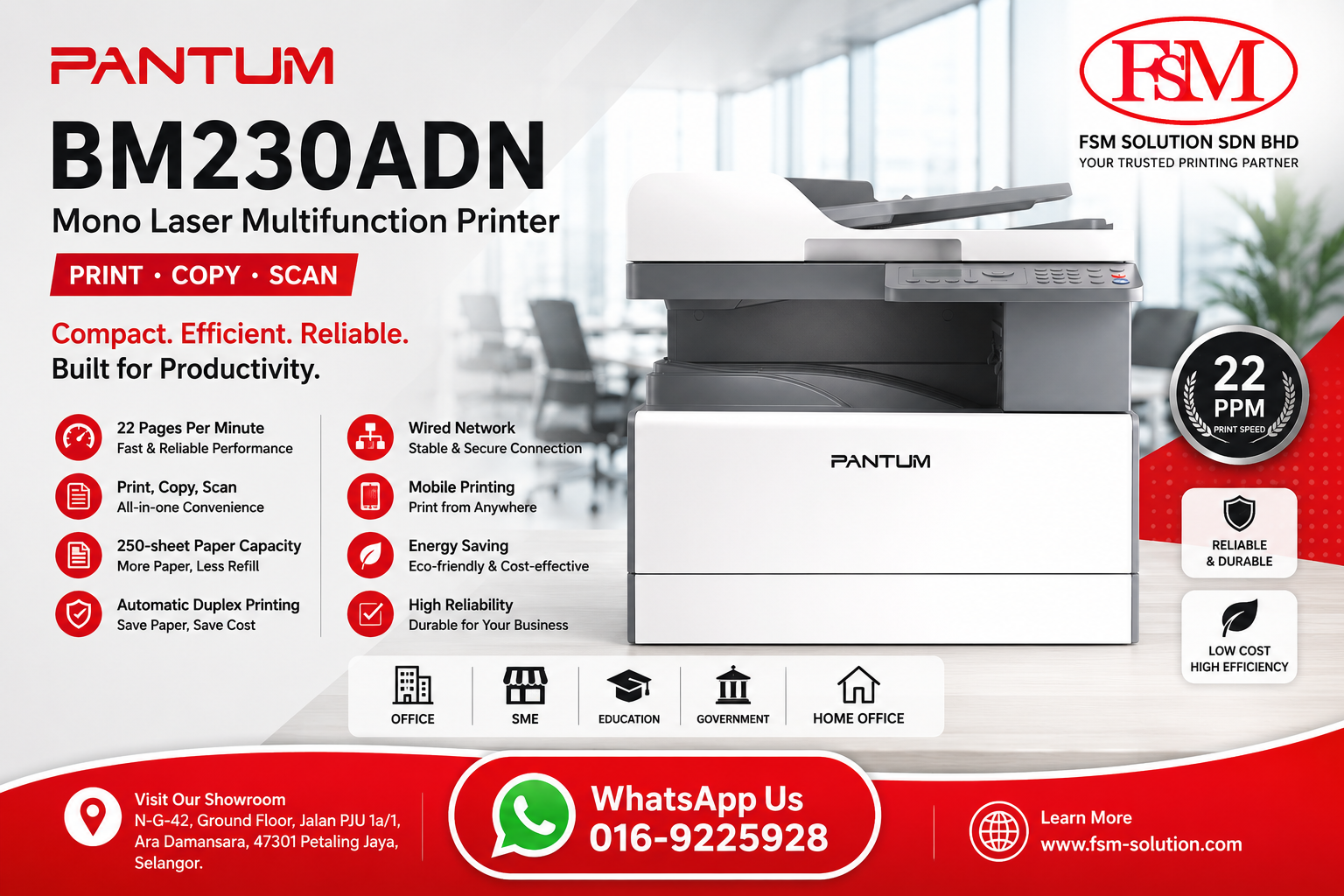 Pantum BM230ADN Mono Multifunction Laser Printer Utility Series - FSM Solution Ara Damansara